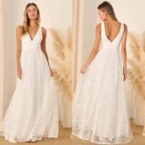 Lulus Sweetest Beloved White Mesh Embroidered Sleeveless Maxi Dress S Wedding
